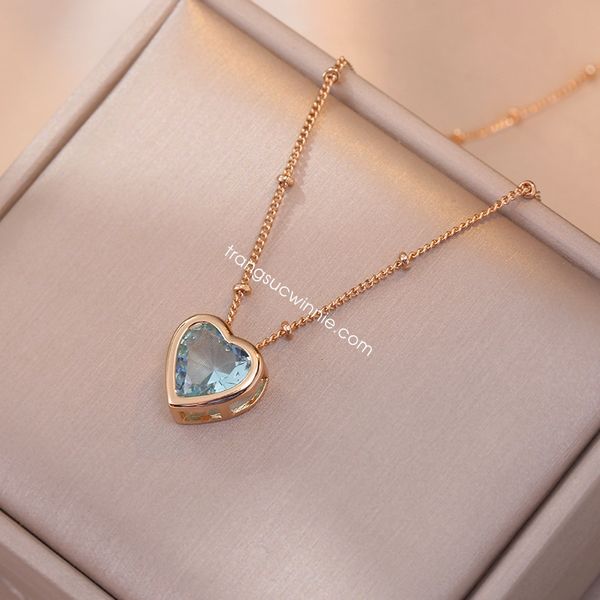  Dây chuyền titan Color heart Xanh nhạt 