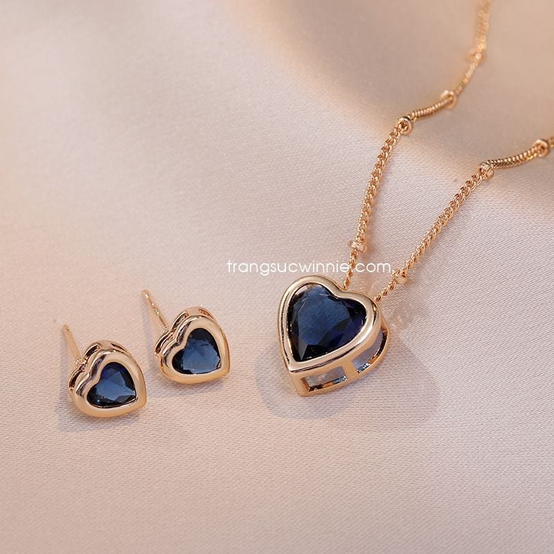  Dây chuyền titan Color heart Xanh dương 