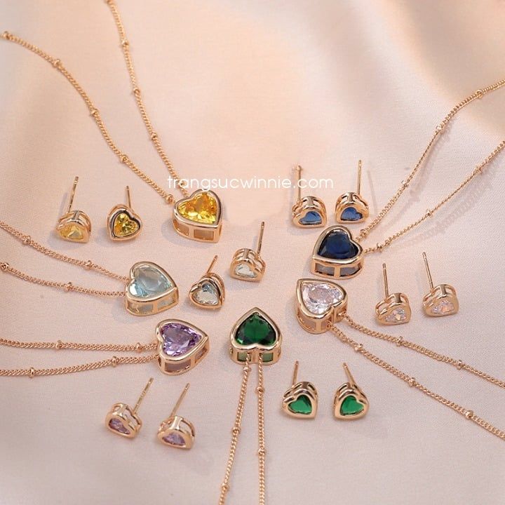  Dây chuyền titan Color heart Xanh lá 