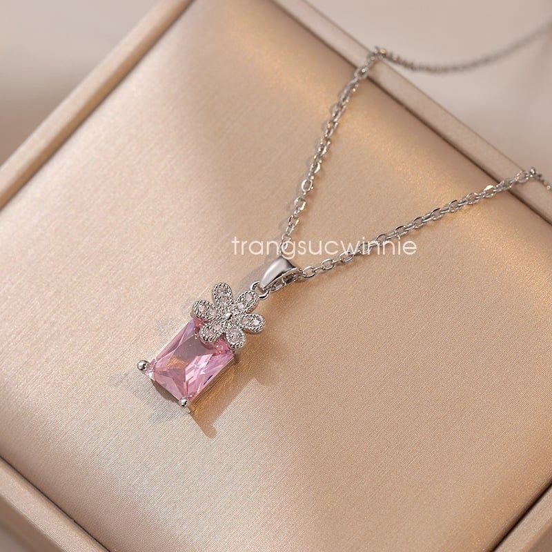  Dây chuyền titan Pink Zircon flower 