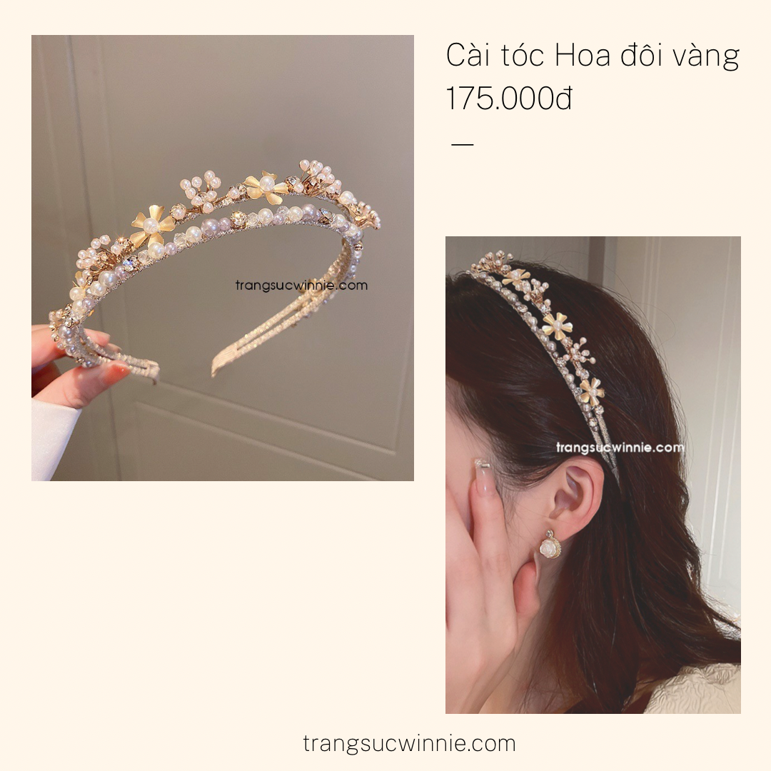  Cài tóc Hoa đôi vàng 