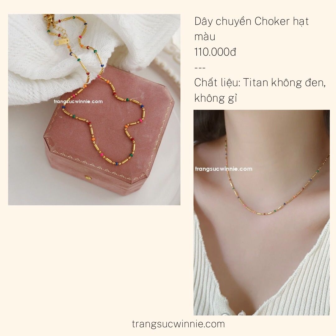  Dây chuyền titan Choker hạt màu 