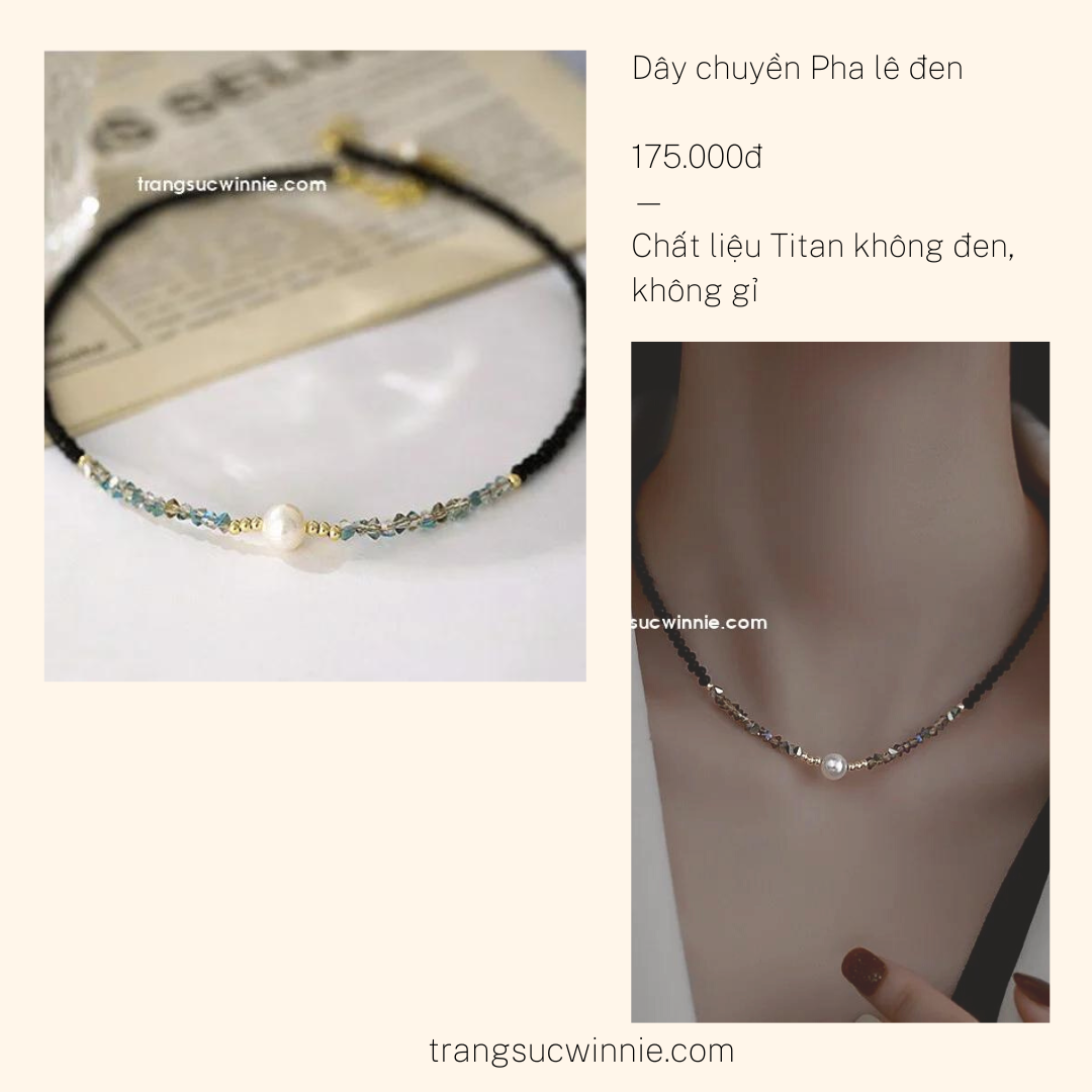  Dây chuyền titan Pha lê đen 