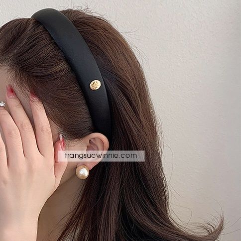  Cài tóc Satin Oval đen 