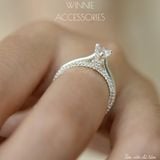  Nhẫn Bạc S925 Tim viền đá tấm 