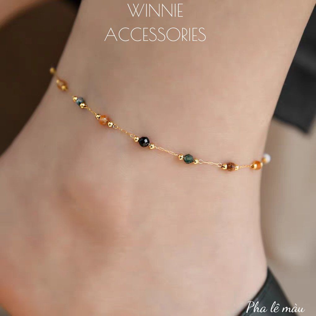  Lắc chân titan Pha lê màu 