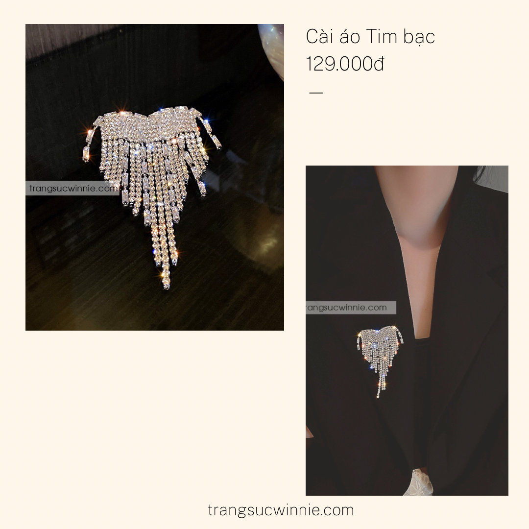  Cài áo Tim bạc 