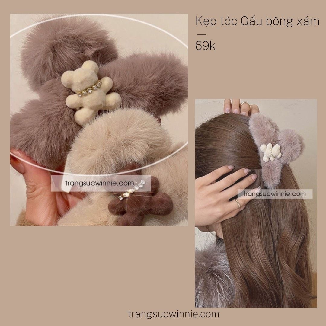  Kẹp tóc Gấu bông xám 