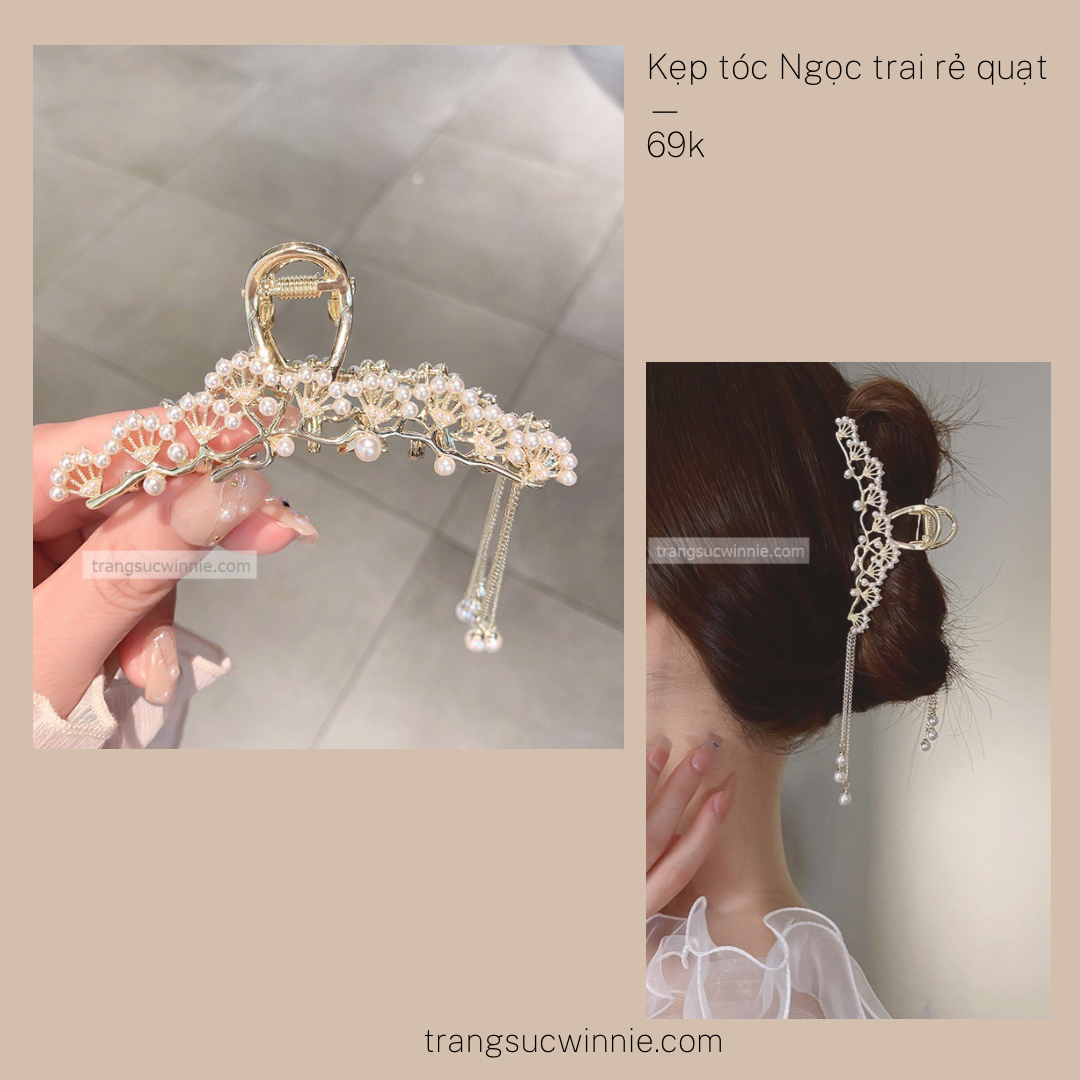  Kẹp tóc ngọc trai rẻ quạt 