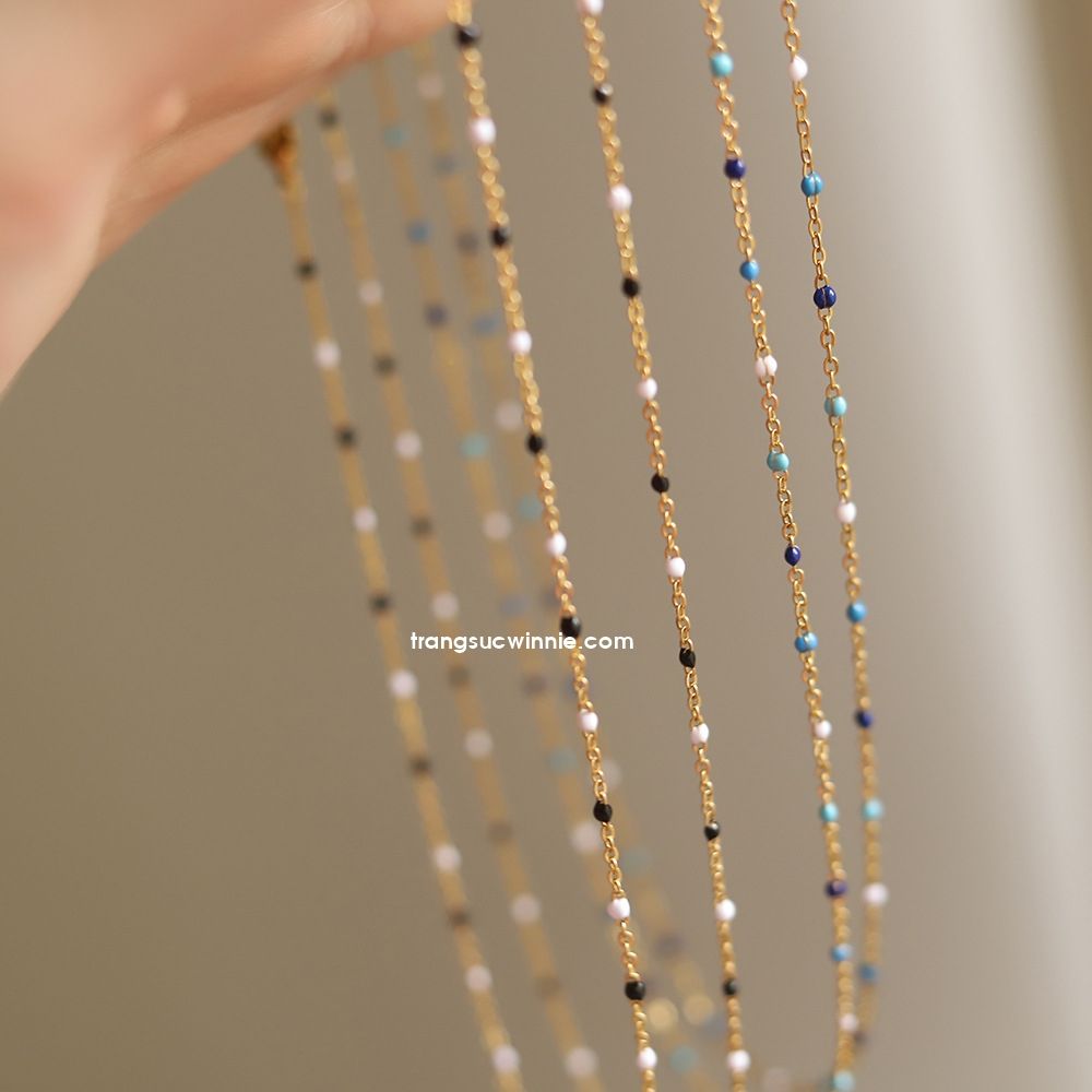  Dây chuyền titan Choker hạt đen 