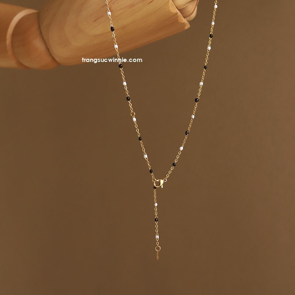  Dây chuyền titan Choker hạt đen 