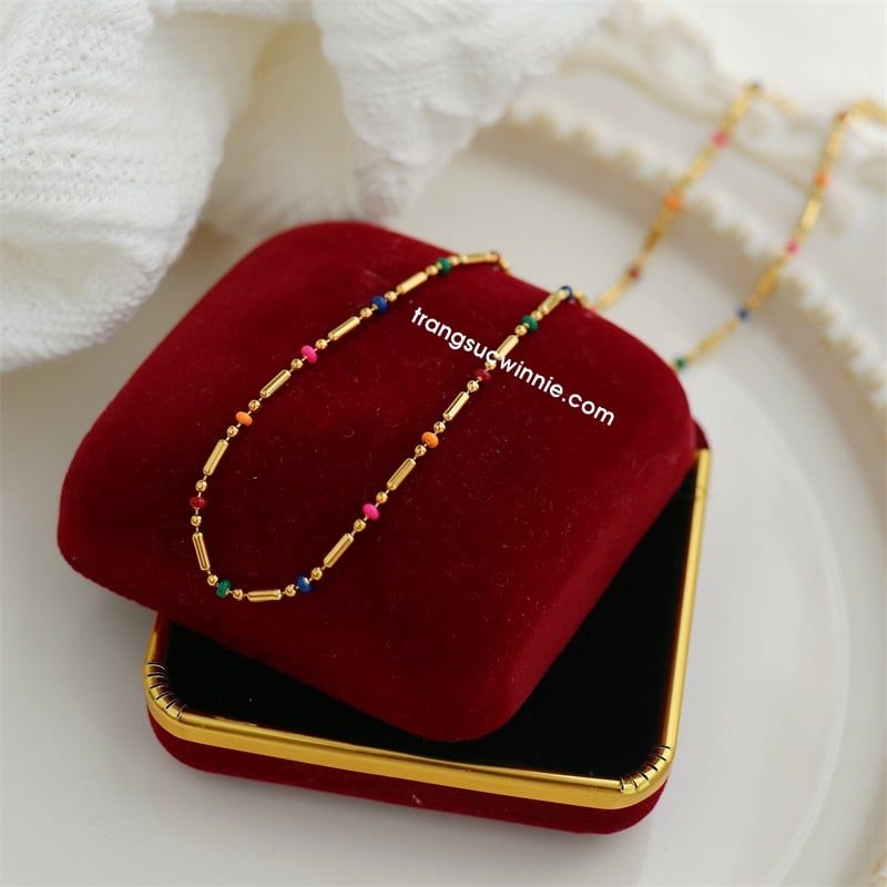  Dây chuyền titan Choker hạt màu 