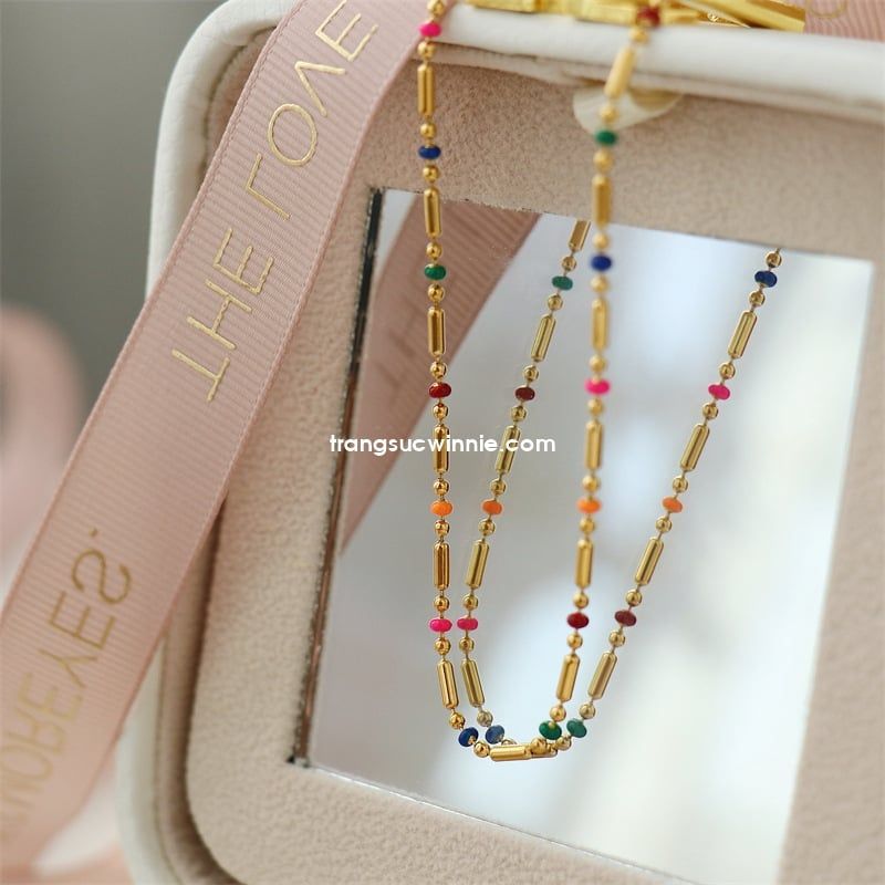  Dây chuyền titan Choker hạt màu 
