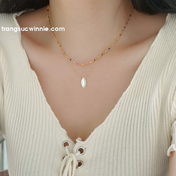  Dây chuyền titan Choker hạt màu 
