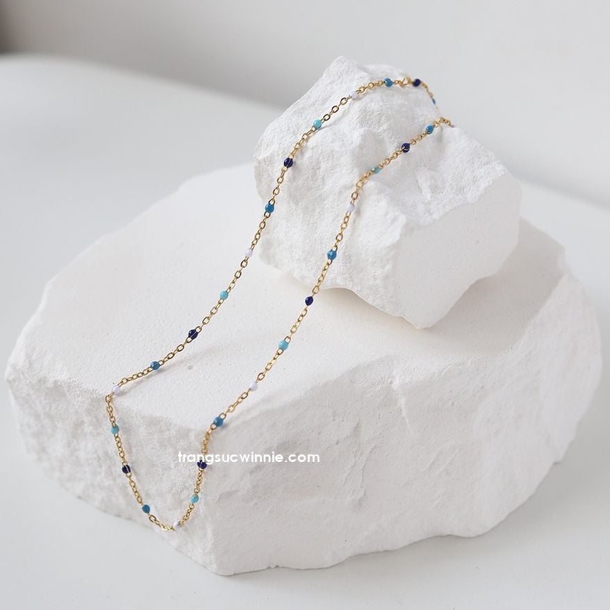  Dây chuyền titan Choker hạt xanh 