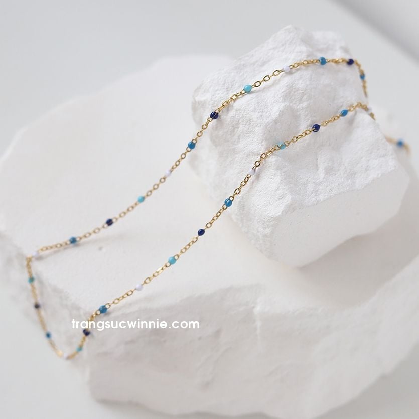  Dây chuyền titan Choker hạt xanh 