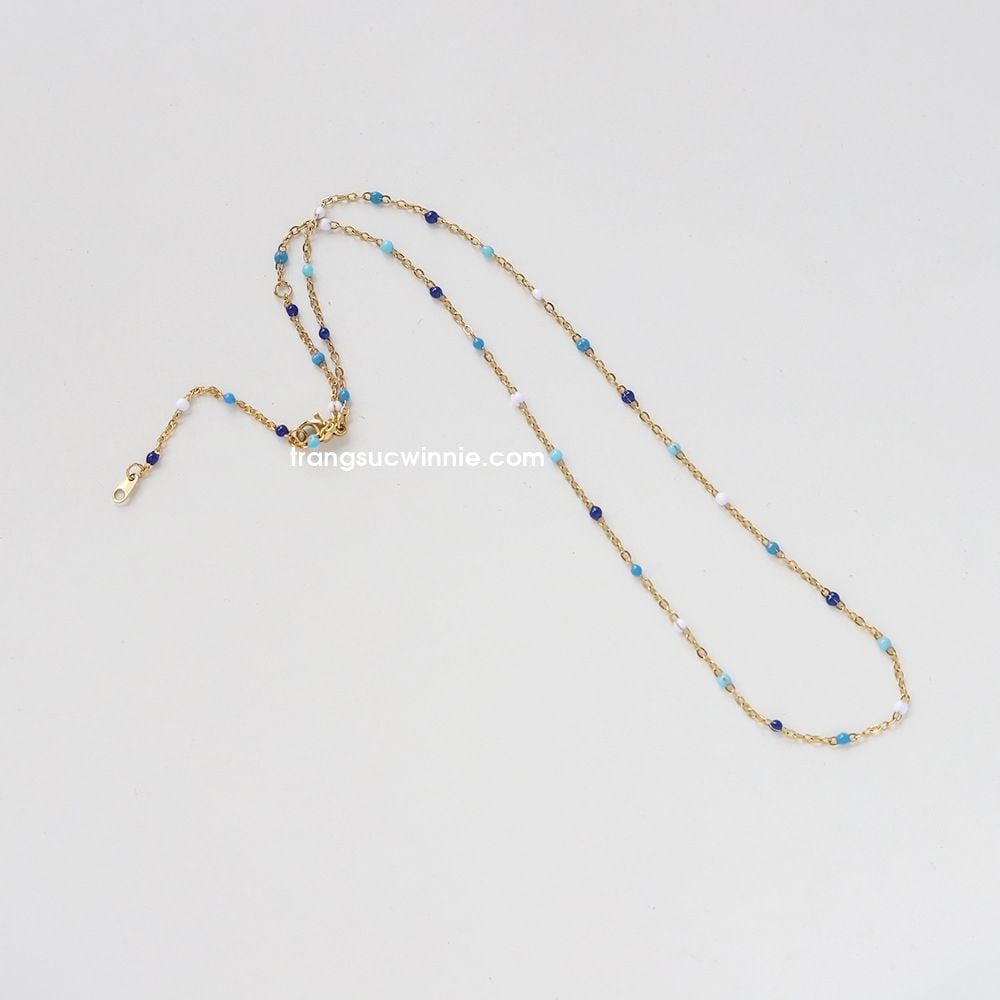  Dây chuyền titan Choker hạt xanh 
