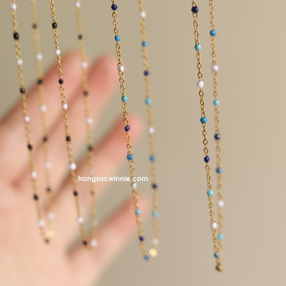  Dây chuyền titan Choker hạt xanh 