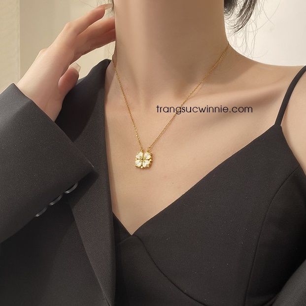  Dây chuyền titan Clover nam châm hoa 