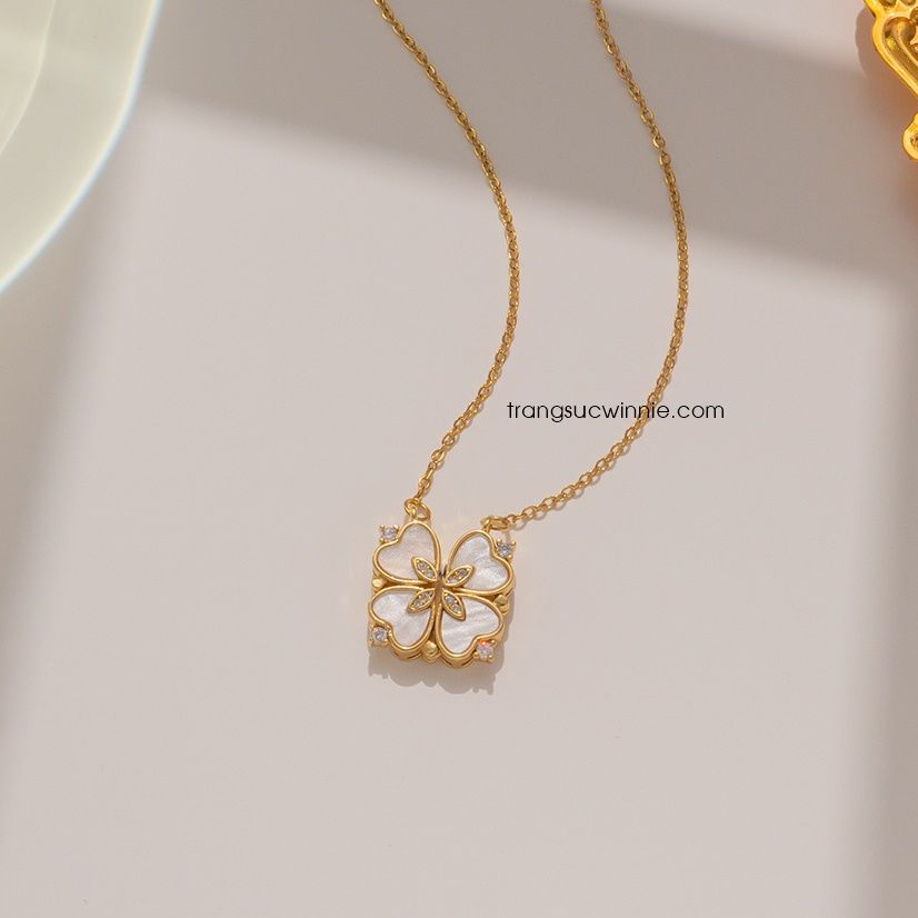  Dây chuyền titan Clover nam châm hoa 
