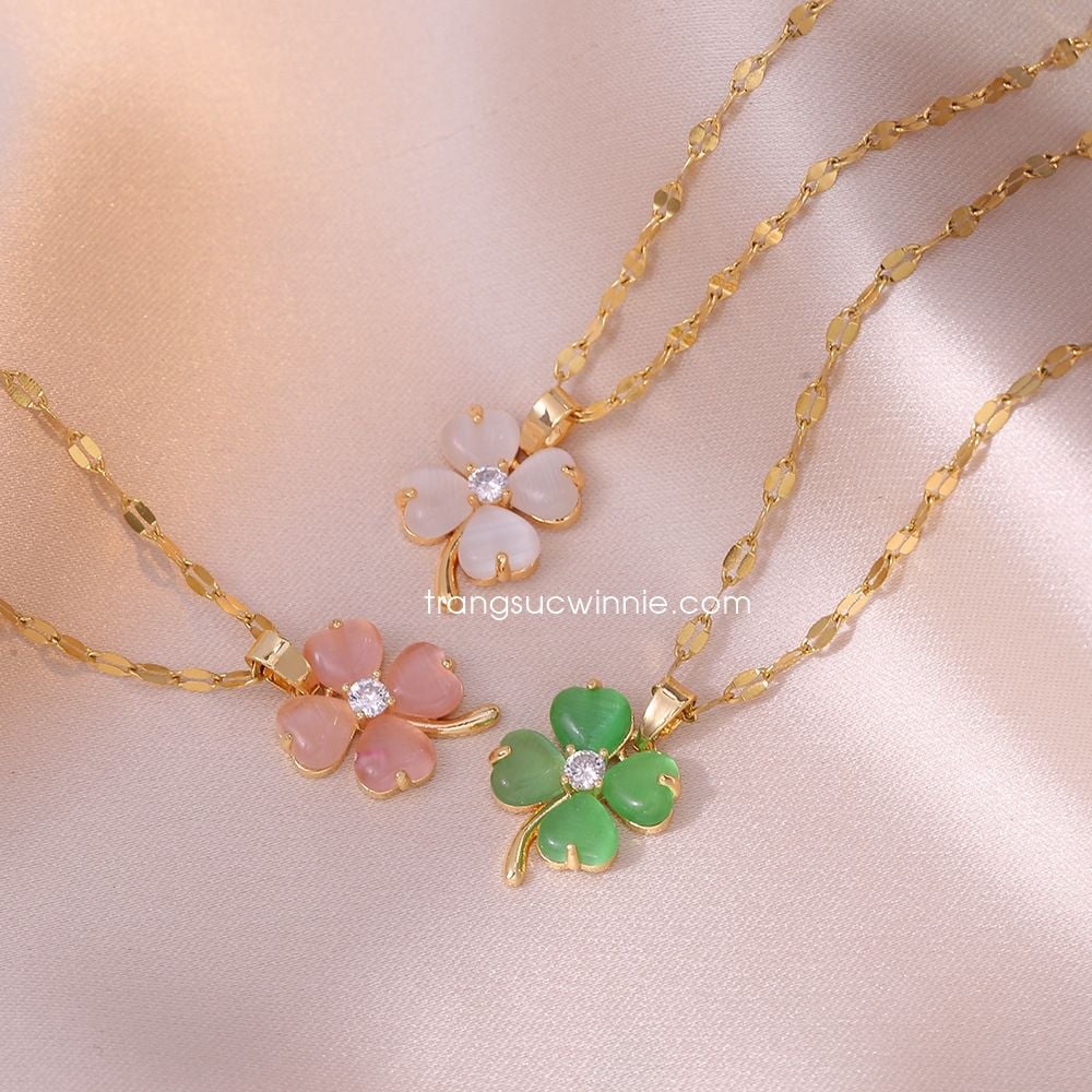  Dây chuyền titan Clover Opal hồng 