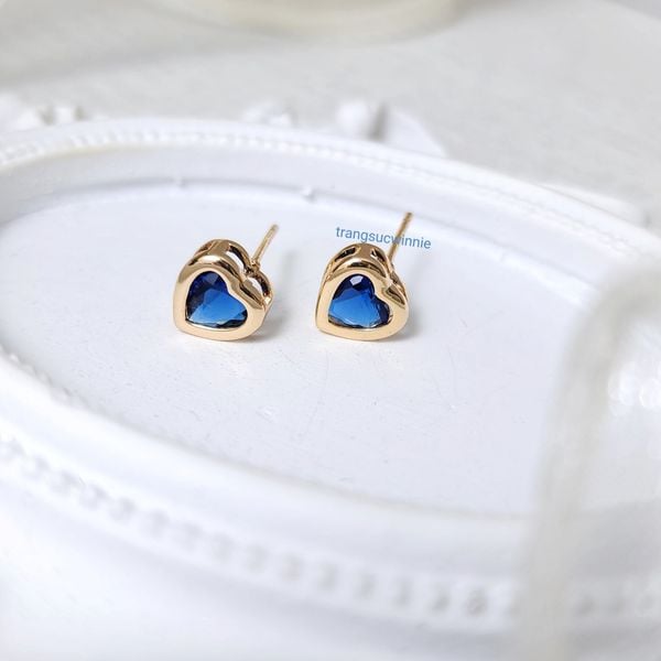  Hoa tai titan Color heart Xanh dương 