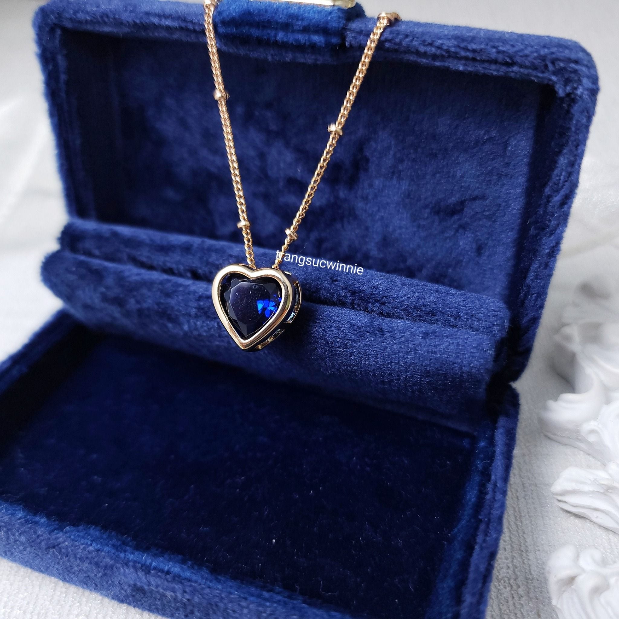  Dây chuyền titan Color heart Xanh dương 