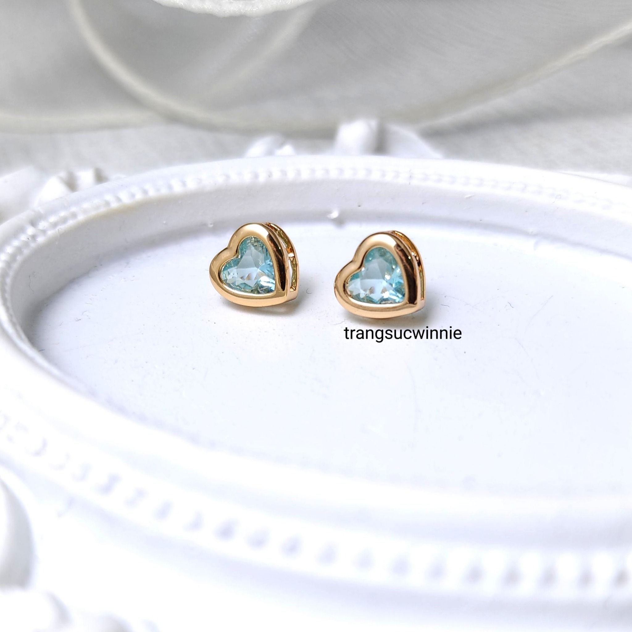  Hoa tai titan Color heart Xanh nhạt 