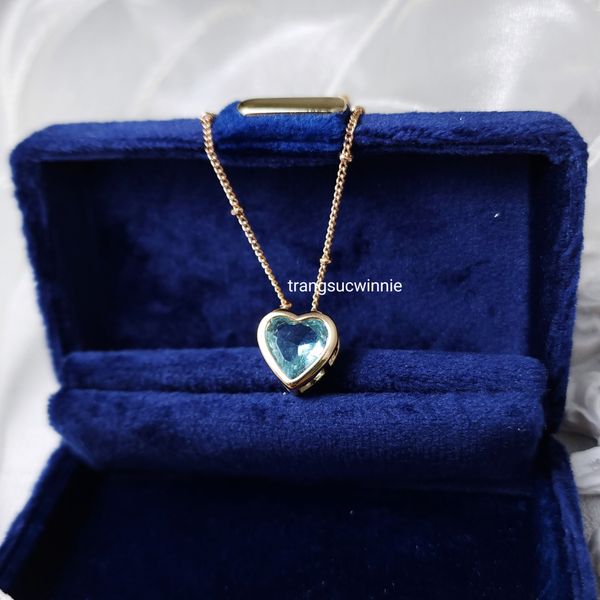  Dây chuyền titan Color heart Xanh nhạt 