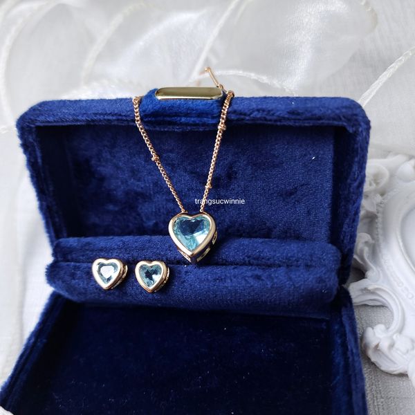  Dây chuyền titan Color heart Xanh nhạt 