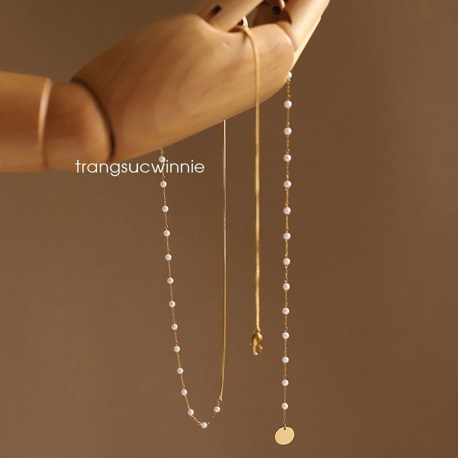  Dây chuyền titan Hanging gold pearl 