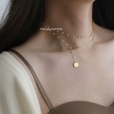  Dây chuyền titan Hanging gold pearl 