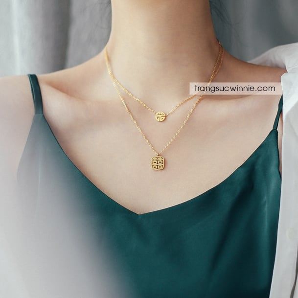  Dây chuyền titan Hỷ vuông 