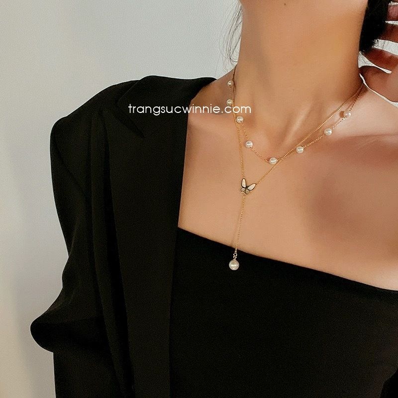  Dây chuyền titan Layer Bướm ngọc trai 