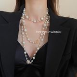  Dây chuyền Ngọc trai dài hoa hồng 