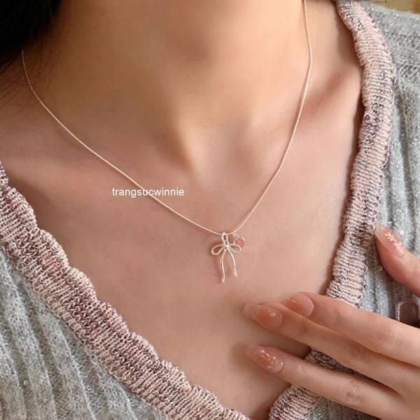  Dây chuyền Bạc S925 Nơ tim hồng 