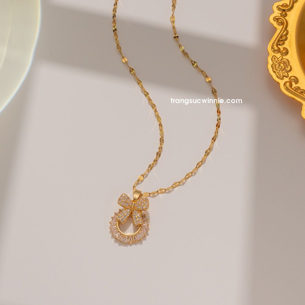  Dây chuyền titan Nơ tròn Zirconia VG 