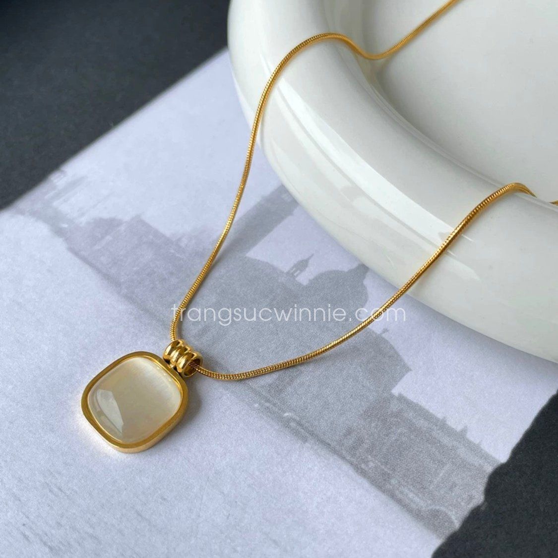  Dây chuyền titan Opal vuông 