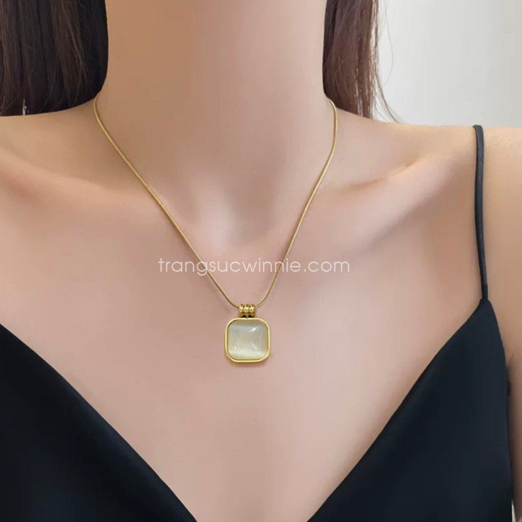  Dây chuyền titan Opal vuông 
