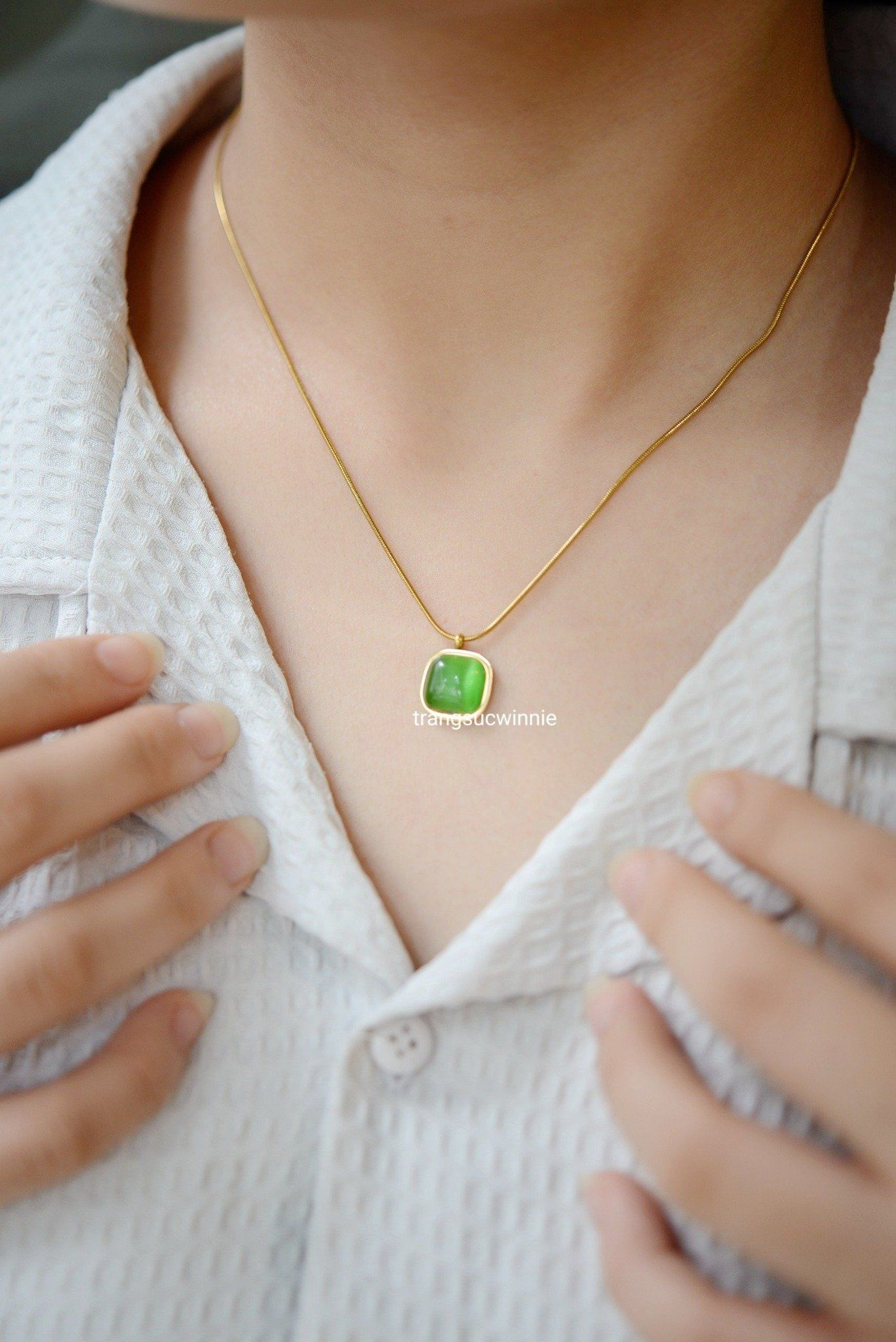  Dây chuyền titan Opal vuông xanh 