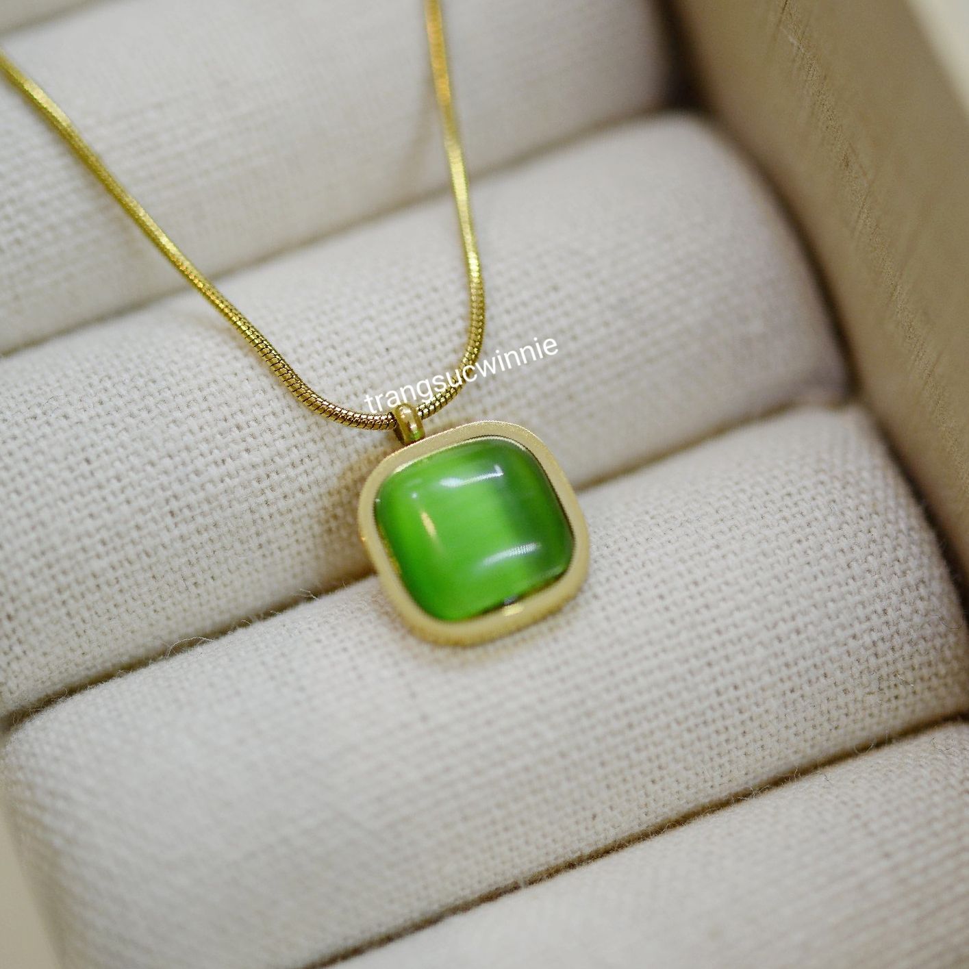  Dây chuyền titan Opal vuông xanh 