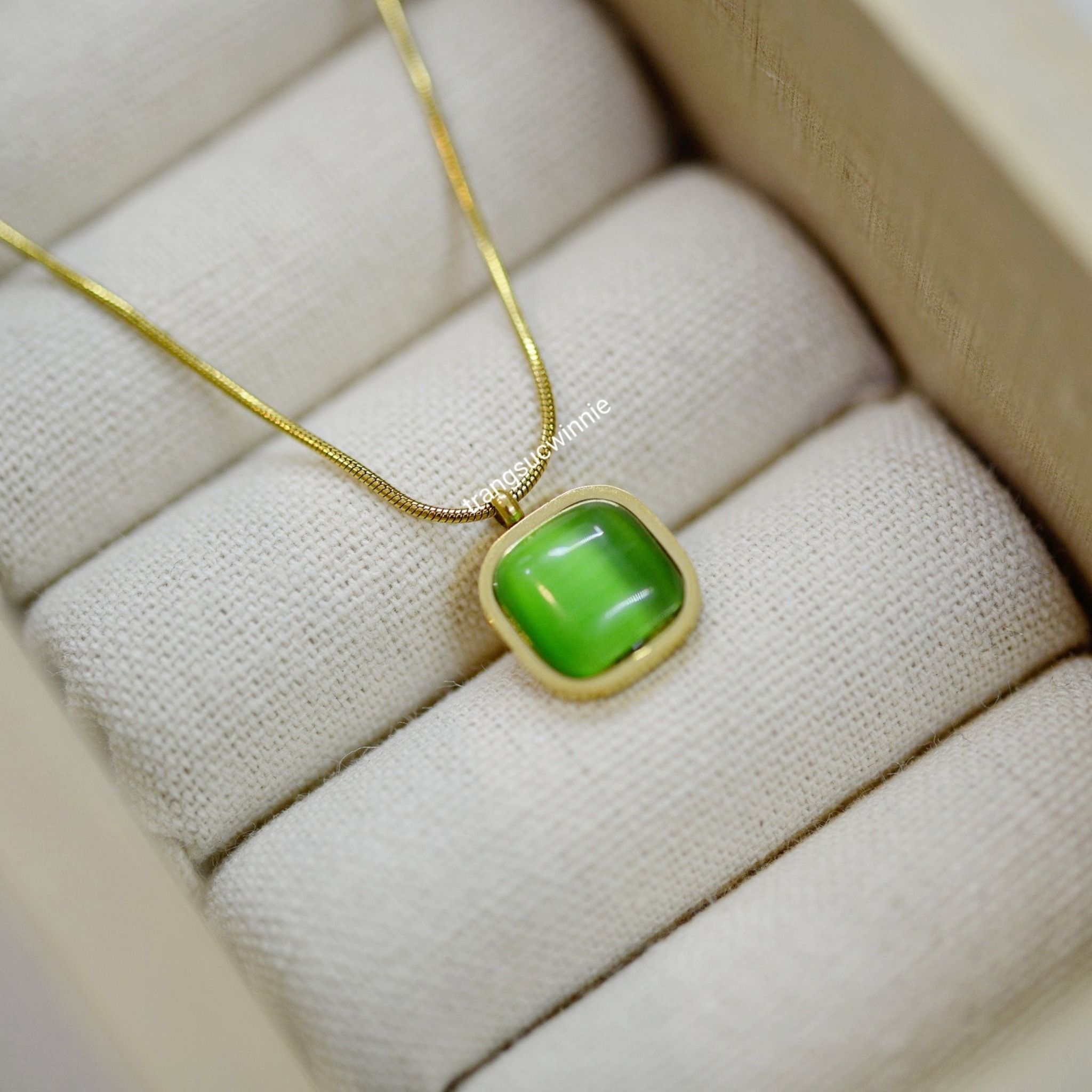  Dây chuyền titan Opal vuông xanh 