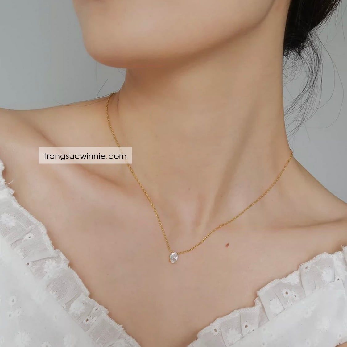  Dây chuyền titan Oval diamond 