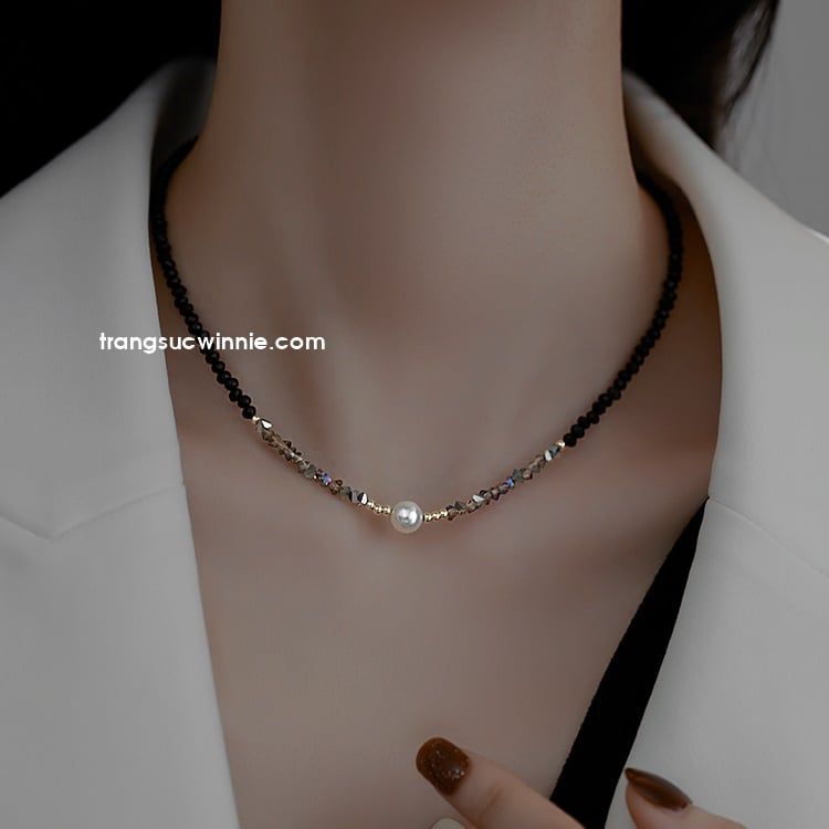 Dây chuyền titan Pha lê đen 