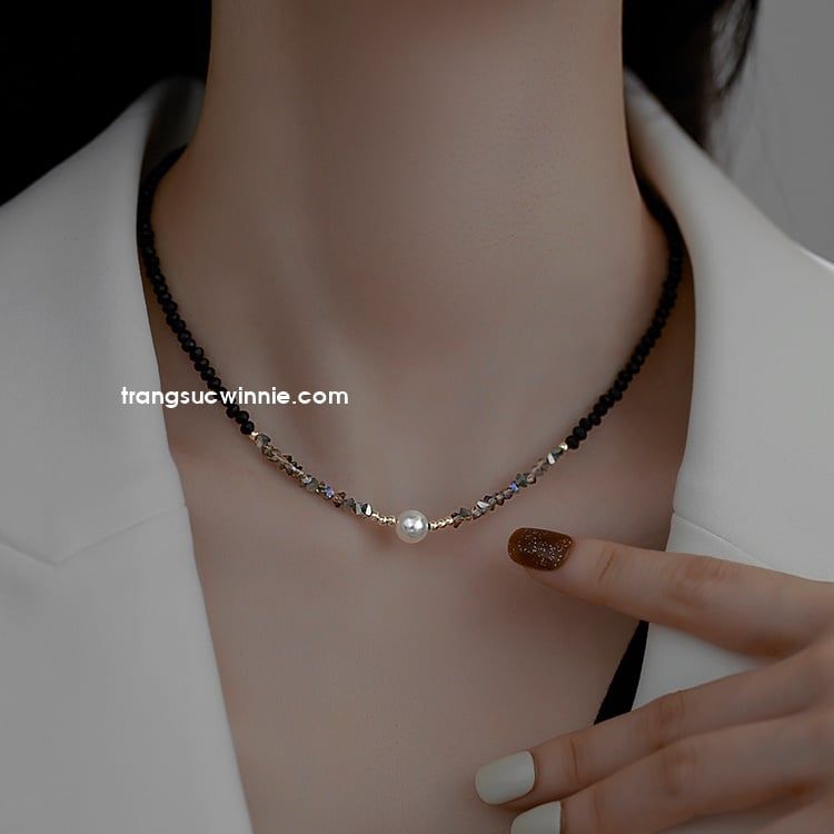  Dây chuyền titan Pha lê đen 