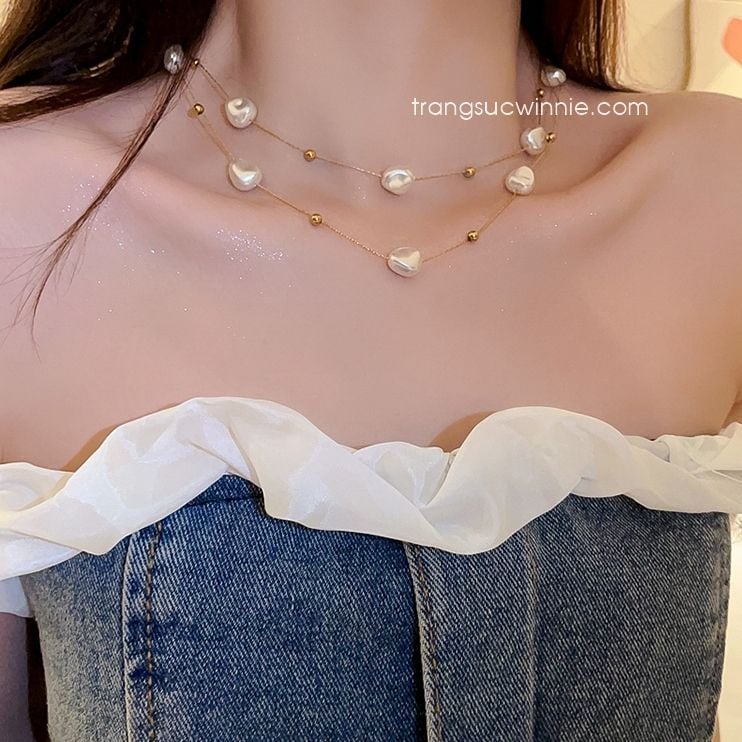  Dây chuyền titan Layer retro pearl 