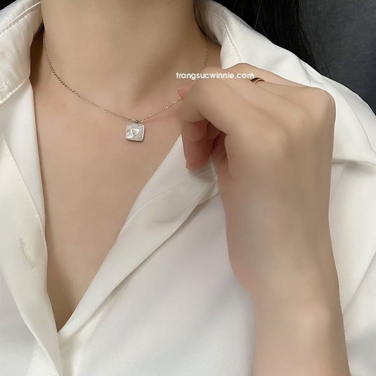 Dây chuyền titan Tim xà cừ vuông B 