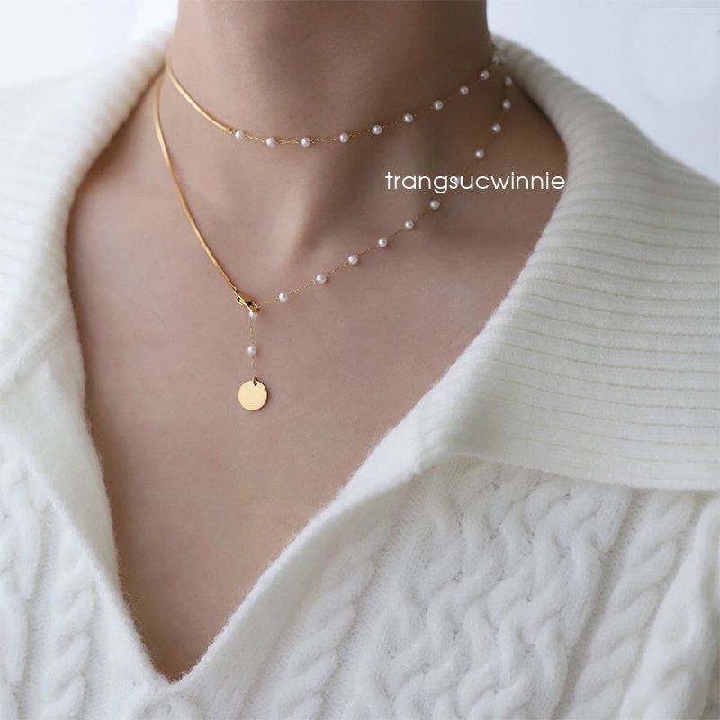  Dây chuyền titan Hanging gold pearl 