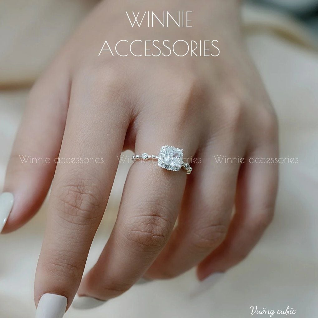  Nhẫn Bạc S925 Vuông Cubic 
