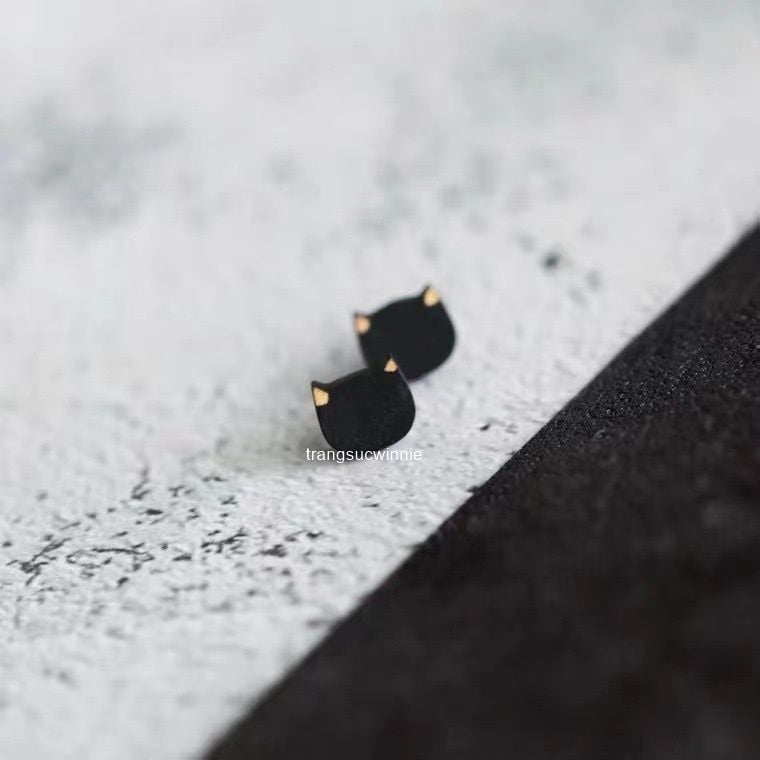  Hoa tai Bạc S925 Black cat 